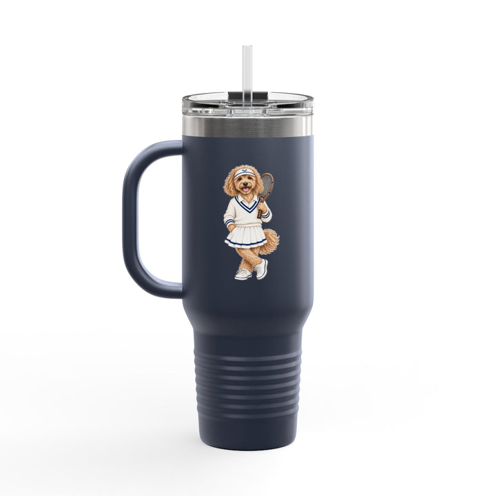 40oz Insulated Travel Mug — Retro Tennis Dog Design