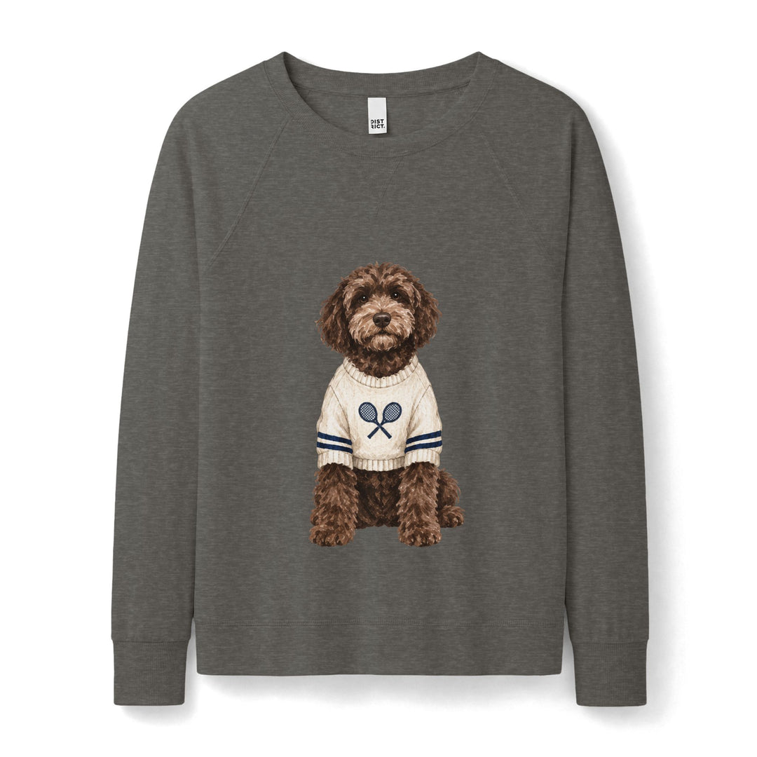 Women's Crewneck Sweatshirt — Dog in Tennis Sweater Cute Cozy Pullover