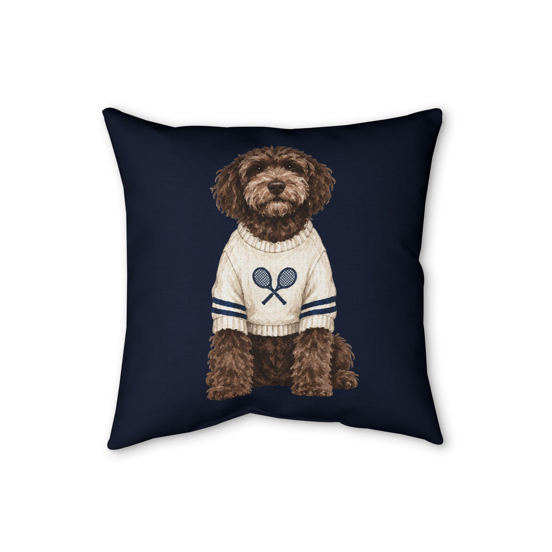 Navy Dog in Tennis Sweater Faux Linen Pillow — Cute Labradoodle Decor