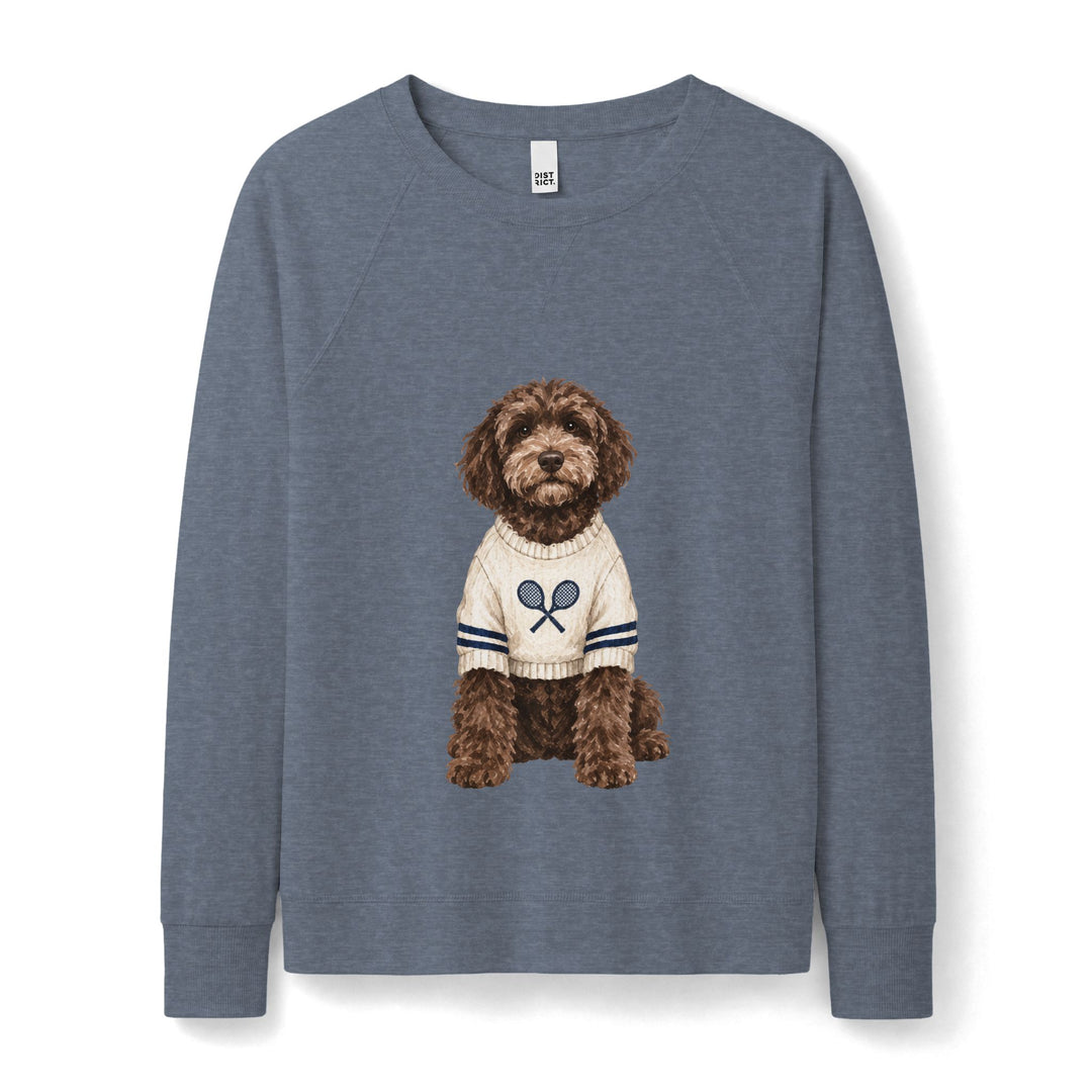 Women's Crewneck Sweatshirt — Dog in Tennis Sweater Cute Cozy Pullover