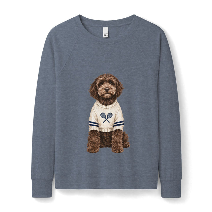 Women's Crewneck Sweatshirt — Dog in Tennis Sweater Cute Cozy Pullover