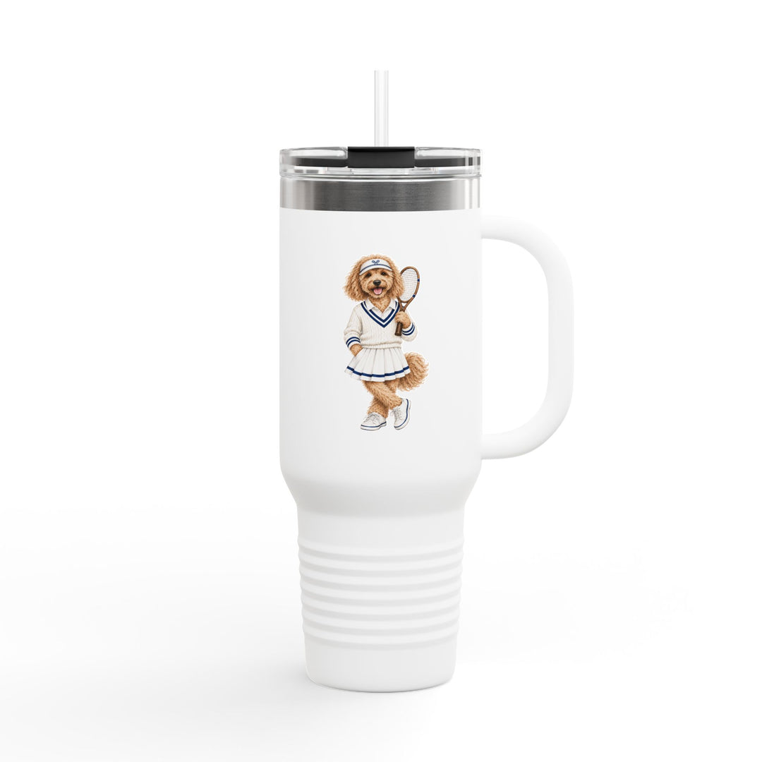 40oz Insulated Travel Mug — Retro Tennis Dog Design