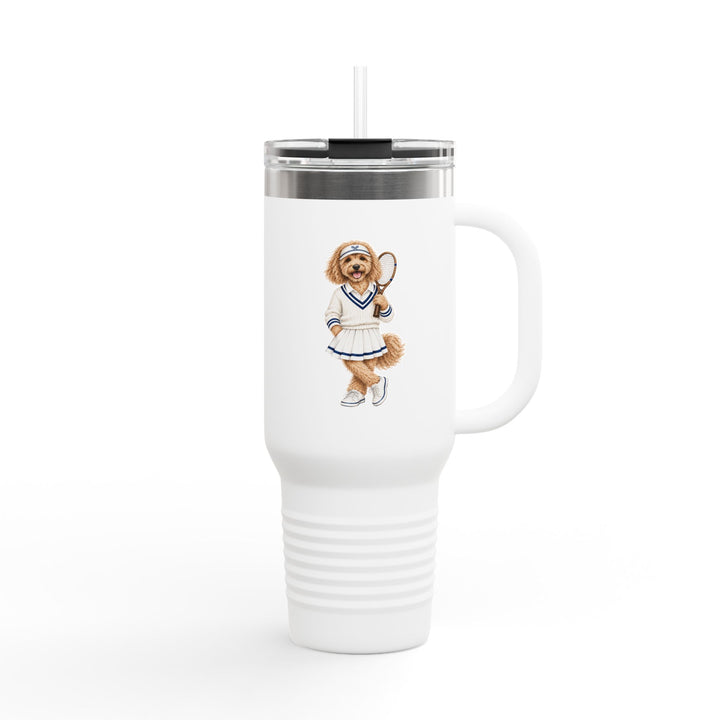 40oz Insulated Travel Mug — Retro Tennis Dog Design