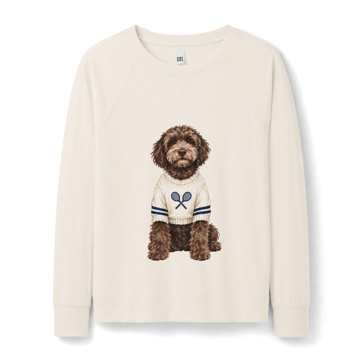 Women's Crewneck Sweatshirt — Dog in Tennis Sweater Cute Cozy Pullover