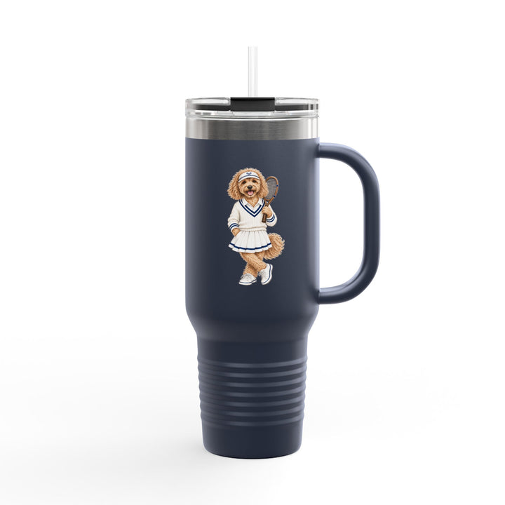 40oz Insulated Travel Mug — Retro Tennis Dog Design