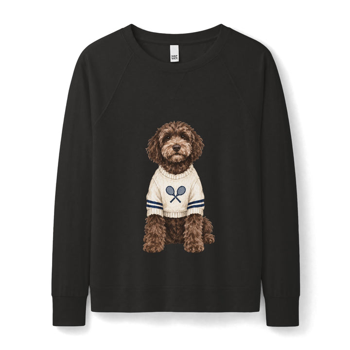 Women's Crewneck Sweatshirt — Dog in Tennis Sweater Cute Cozy Pullover