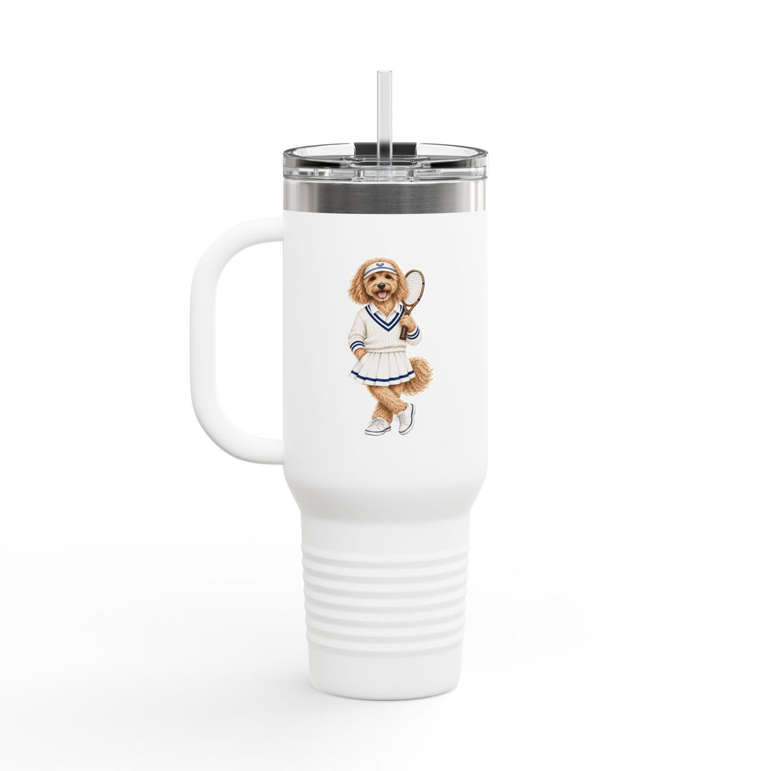 40oz Insulated Travel Mug — Retro Tennis Dog Design