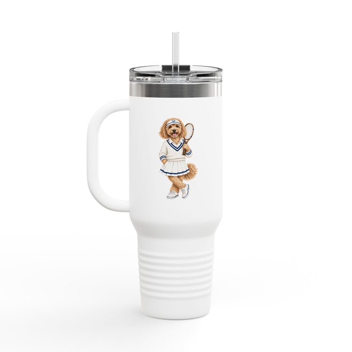 40oz Insulated Travel Mug — Retro Tennis Dog Design