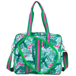 Load image into Gallery viewer, Green and Pink Flamingo Pickleball Bag with Built-in Fence Hook
