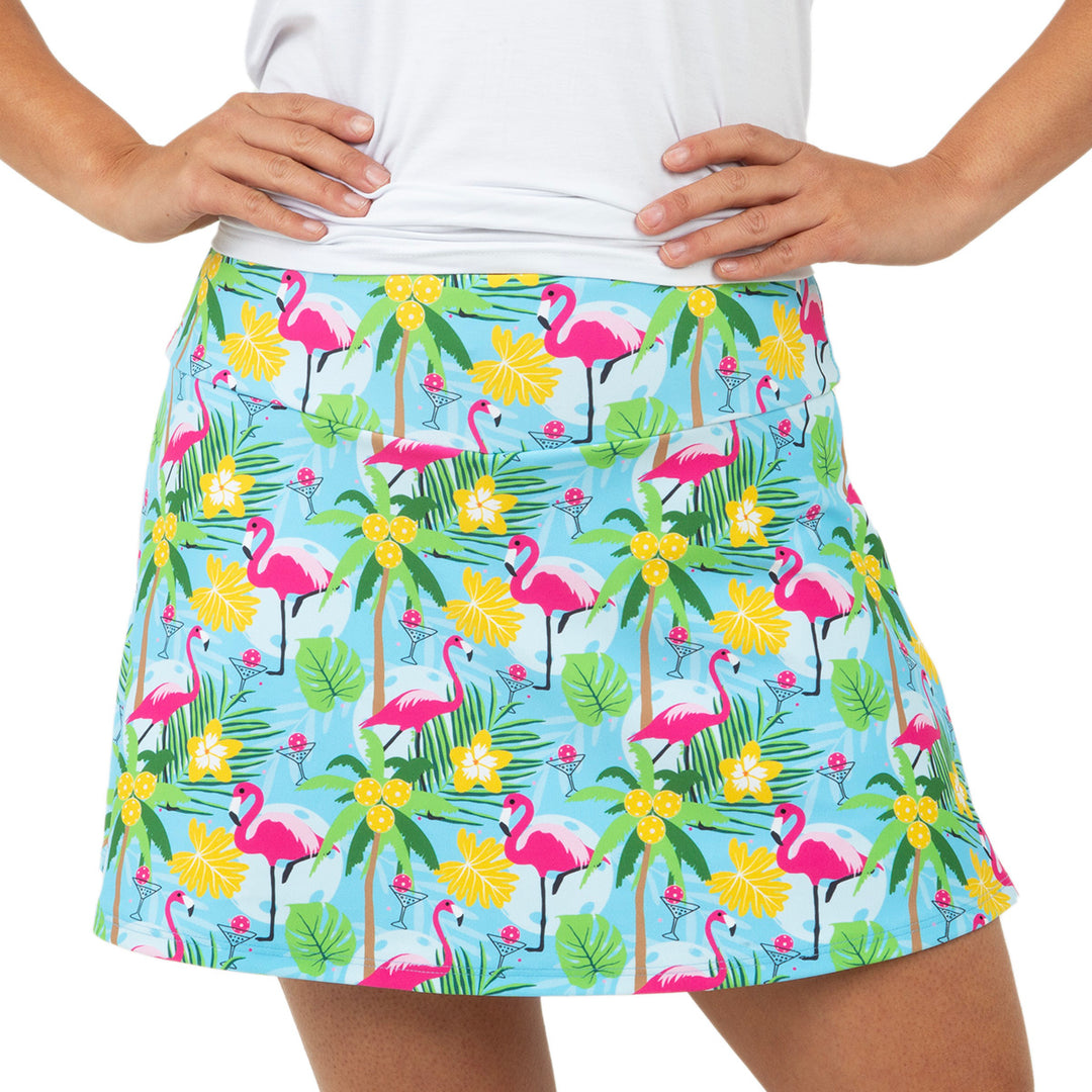 Blue Pickleball and Flamingos Swing Skirt