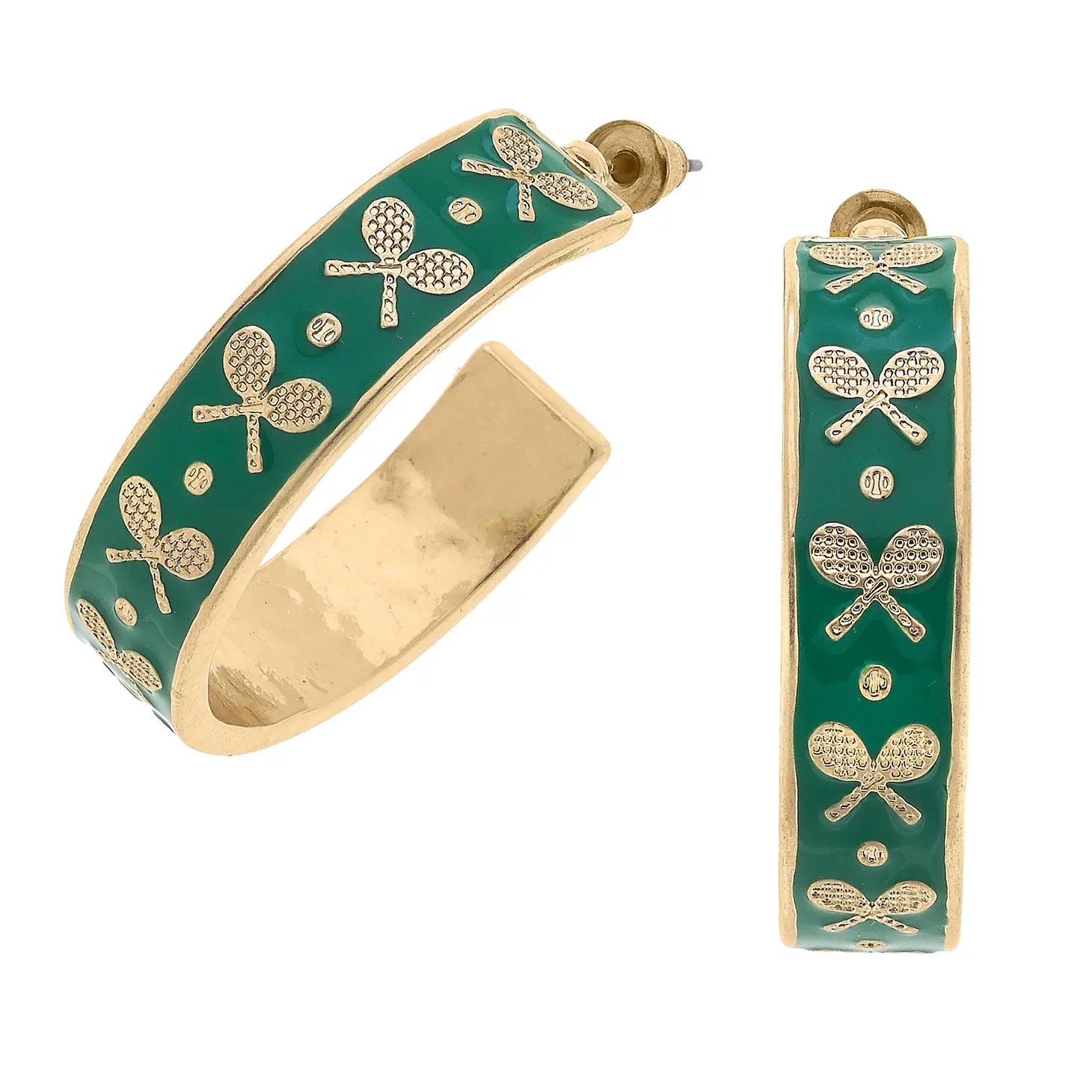 Tennis Racquet Enamel Hoop Earrings
