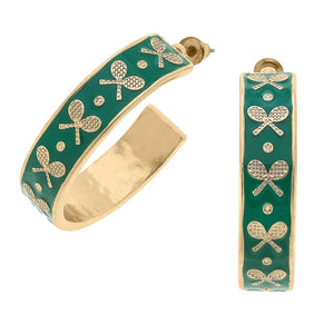 Tennis Racquet Enamel Hoop Earrings