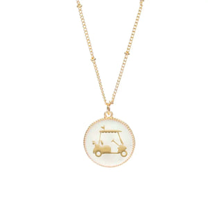 White Enamel Golf Cart Necklace