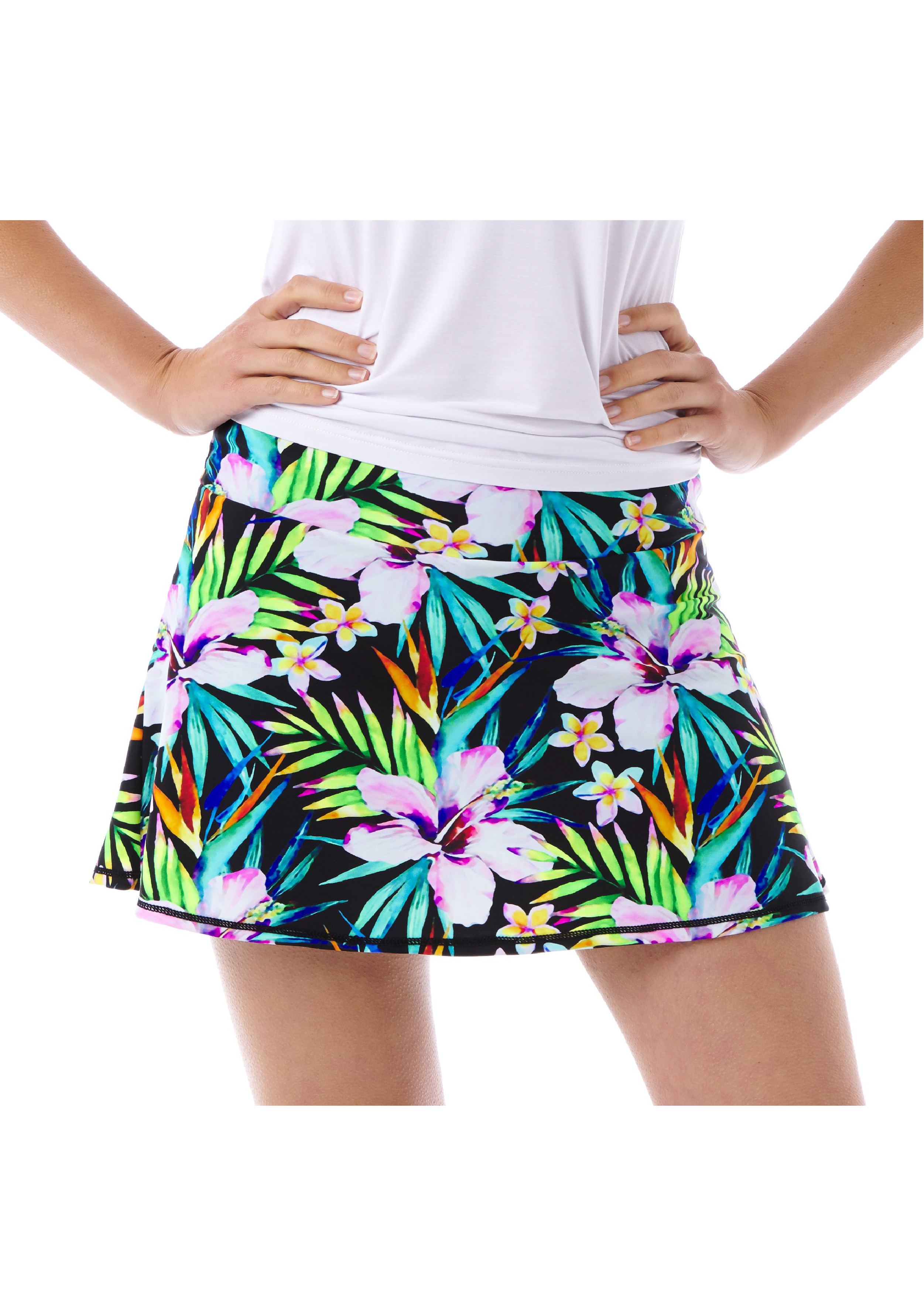 Black and Green Tropical Tennis Skirt with Black Shorts