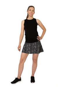 Black and Grey Snakeskin Print Tennis Skirt Black Shorts