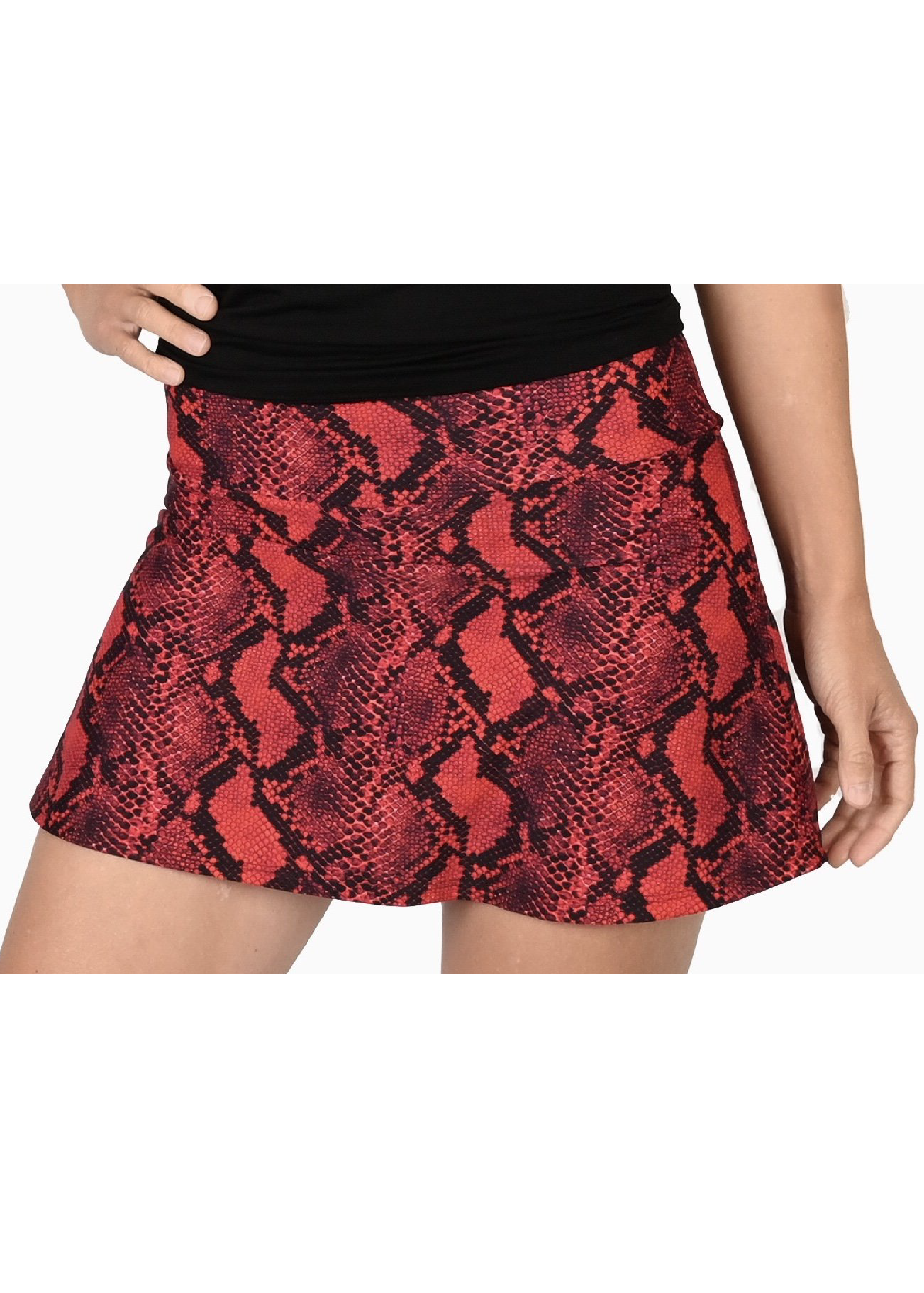Red and Black Snakeskin Print Tennis Skirt Black Shorts