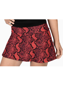 Red and Black Snakeskin Print Tennis Skirt Black Shorts